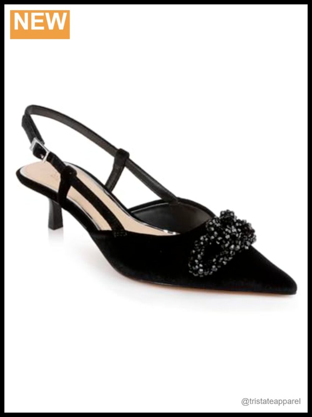 Velvet Slingback Kitten Heels Pointed Toe Rhinestone Formal Pumps